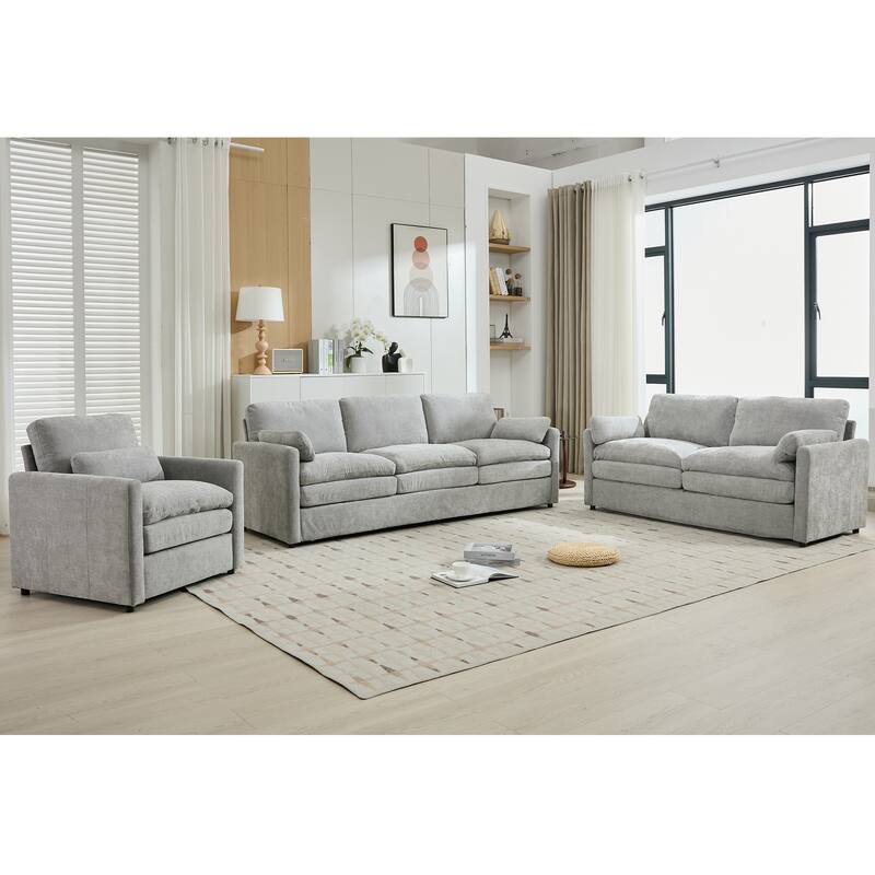 Roomfitters Cozy Cloud Upholstered Sofa Set with Armchair, Loveseat and 3-Seater, Chenille Fabric