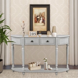 Retro Circular Curved Design Console Table with Open Style Shelf Solid ...