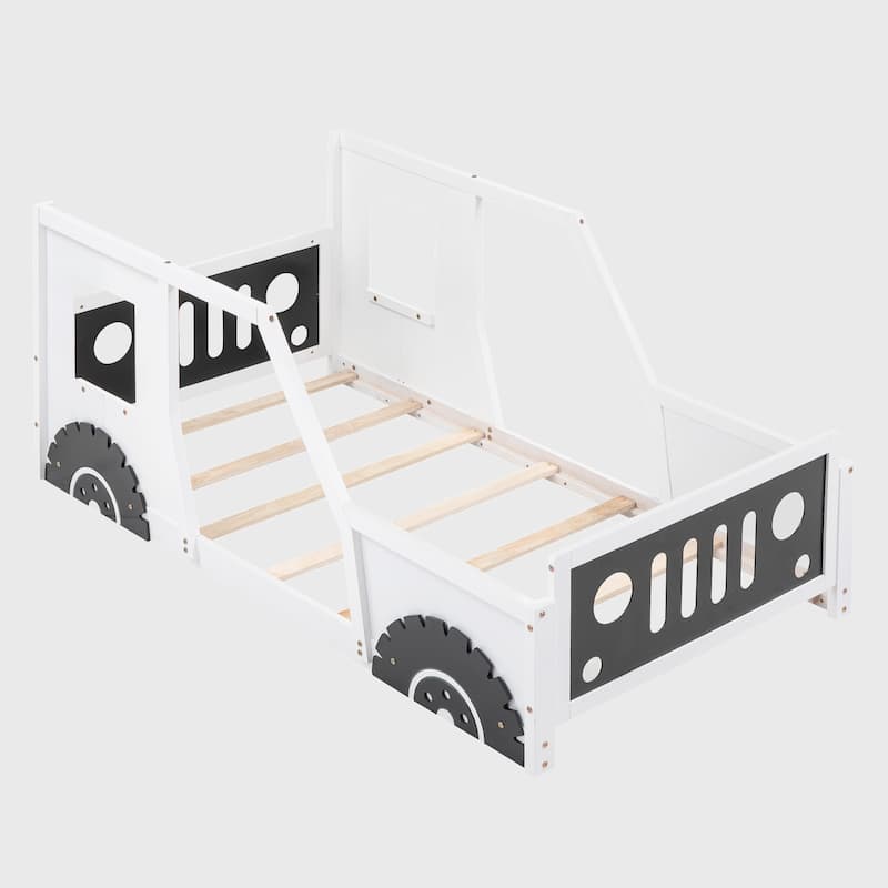 Twin Size Classic Car-Shaped Platform Bed with Wheels