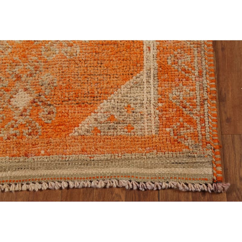 Orange Oushak Vintage Runner Rug Handmade Oriental Wool Carpet - 3'6"x 10'4"