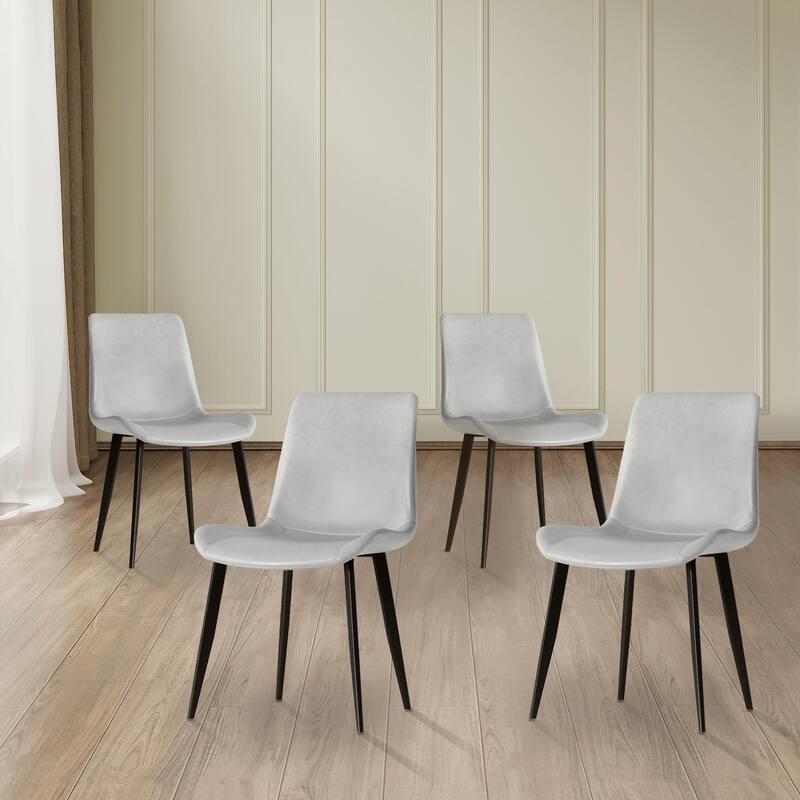 Modern PU Dining Chairs Set of 4, Kitchen Side Chairs with Metal Legs - Grey