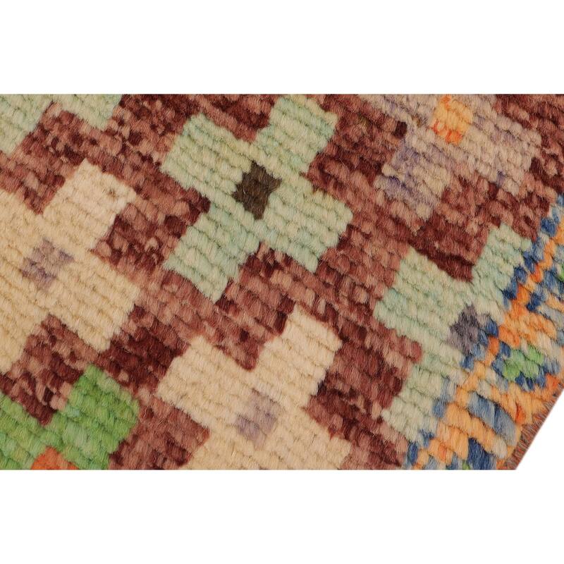 Modern Balochi Curry Maroon/Blue Hand Knotted Wool Rug - 3'4'' x 4'10''
