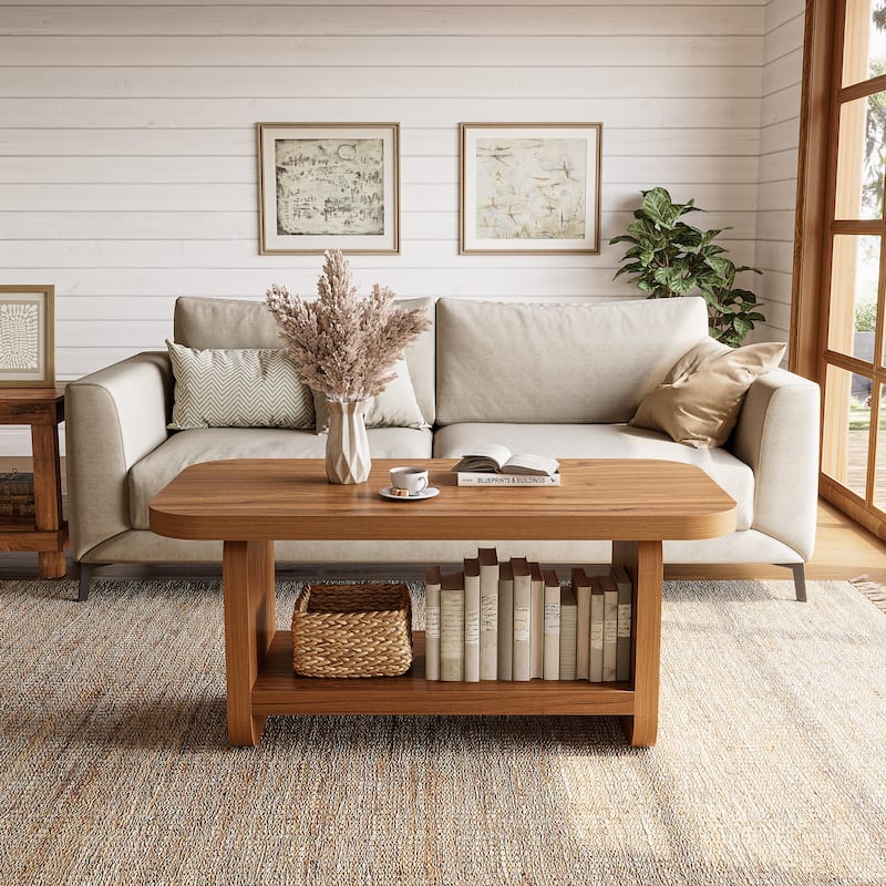 Industrial Rectangle Living Room Coffee Table with Storage Shelf