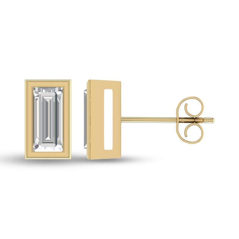 Marquee Lab Grown 1/4 Carat Baguette Bezel Set Diamond Solitaire Earrings in 14K Yellow Gold