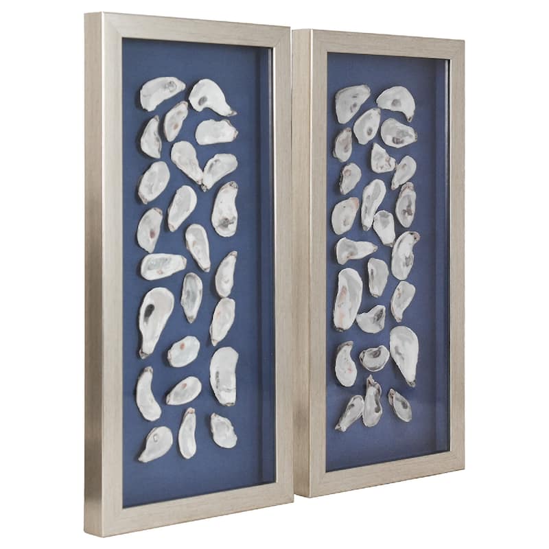 American Art Decor 2-Piece Coastal Seashell & Sea Glass Shadowbox Framed Wall Art Set
