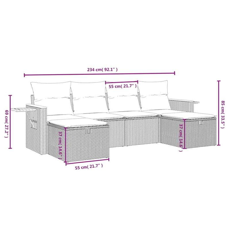 vidaXL Patio Sofa Set with Cushions Outdoor Furniture 6 Piece Poly Rattan