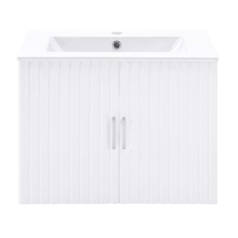 24 in. W x 19 in. H MDF Floating Bathroom Vanity with Integrated Ceramic Sink and Doors
