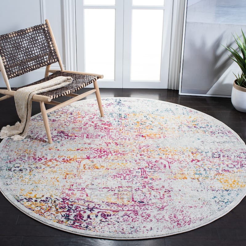 SAFAVIEH Evoke Quinn Vintage Distressed Rug - 6'7" Round - Ivory/Fuchsia - Round
