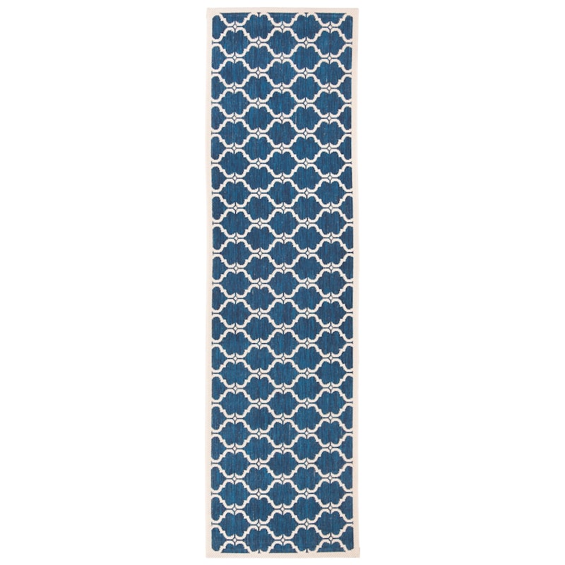 SAFAVIEH Courtyard Charleen Indoor/ Outdoor Waterproof Patio Backyard Rug - 2'3" x 8' Runner - Navy/Beige