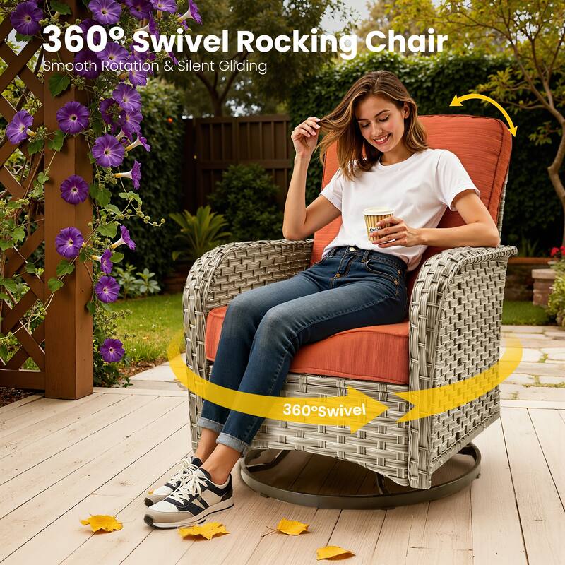 HOOOWOOO 11-piece Outdoor Patio Sofa Wicker Furniture Swivel Chair Set with 54" Fire Pit Table