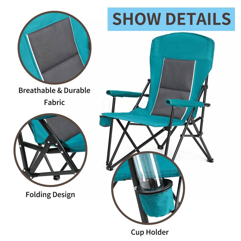 Oversized Heavy Duty Portable Camping Chair with Cup Holder, High Back