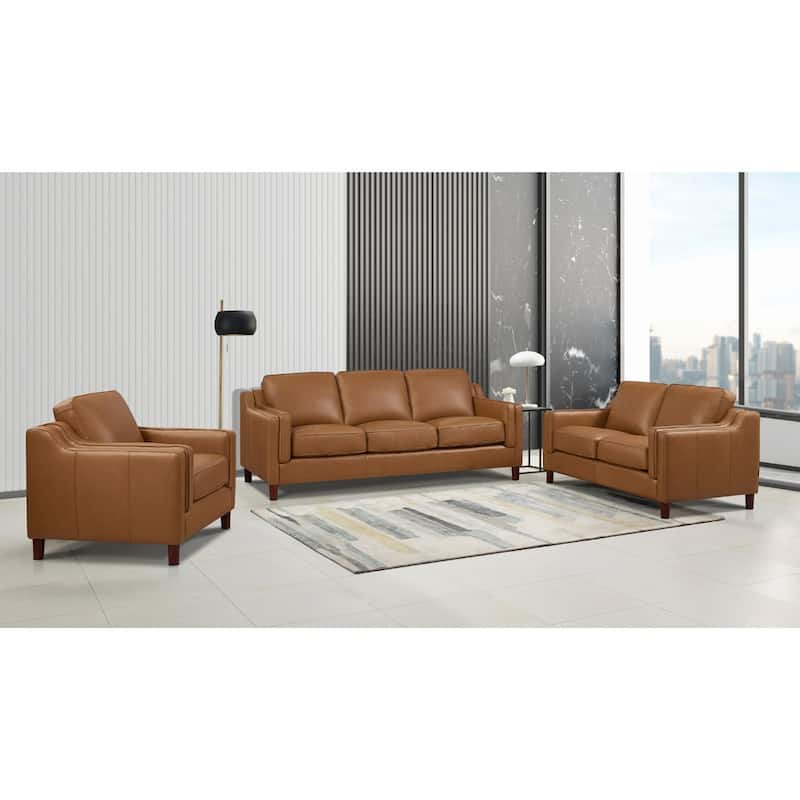 Hydeline Bella 3-piece Top Grain Leather Sofa, Loveseat, and Chair Set - Cognac