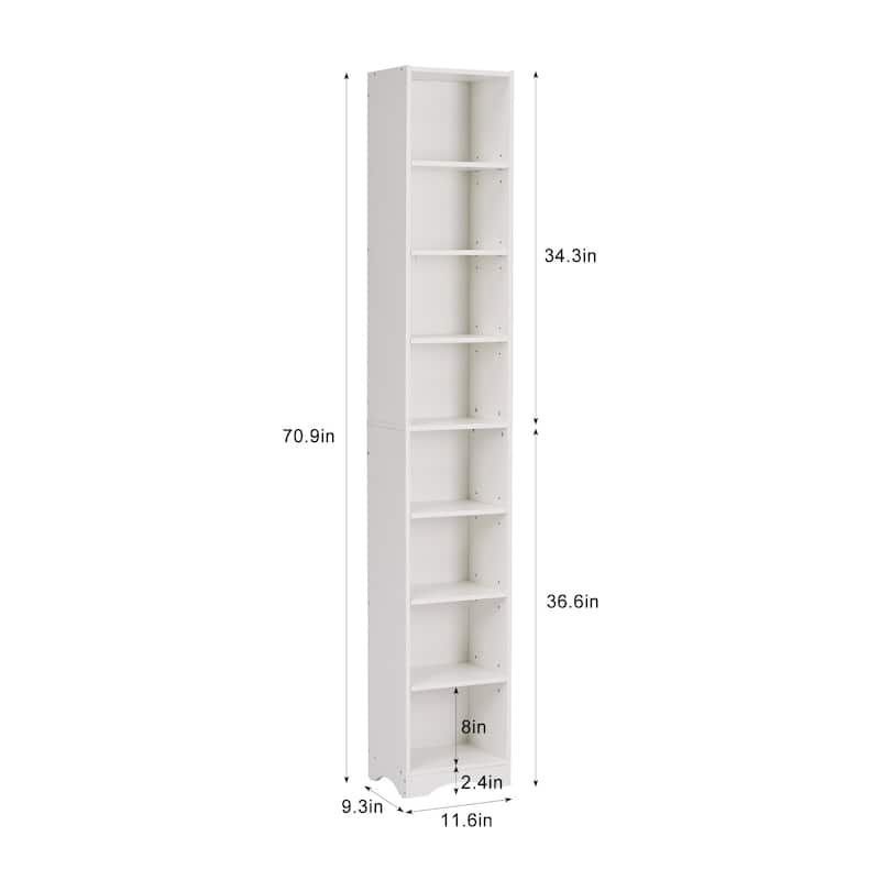 VECELO 70.9 Inches Tall Bathroom Narrow Linen Cabinet, 8 Tiers Solid Wood Freestanding Storage Cabinet