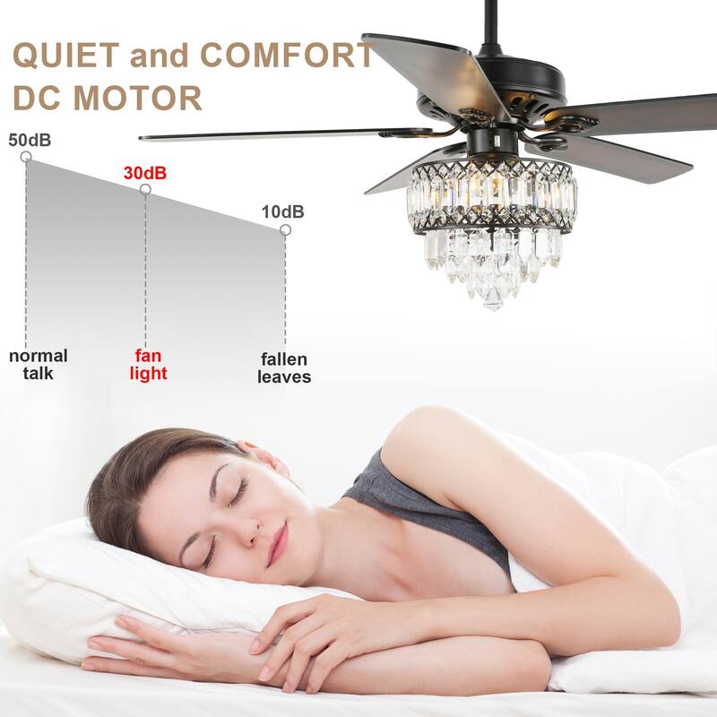 Bella Depot 52" Modern Crystal Ceiling Fan with Remote and Light Kit ,3-speed Reversible Blades