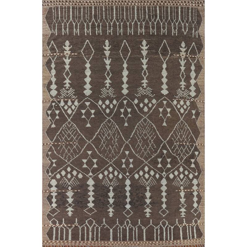 Brown Moroccan Area Rug Handmade Wool Carpet - 8'5" x 12'10"