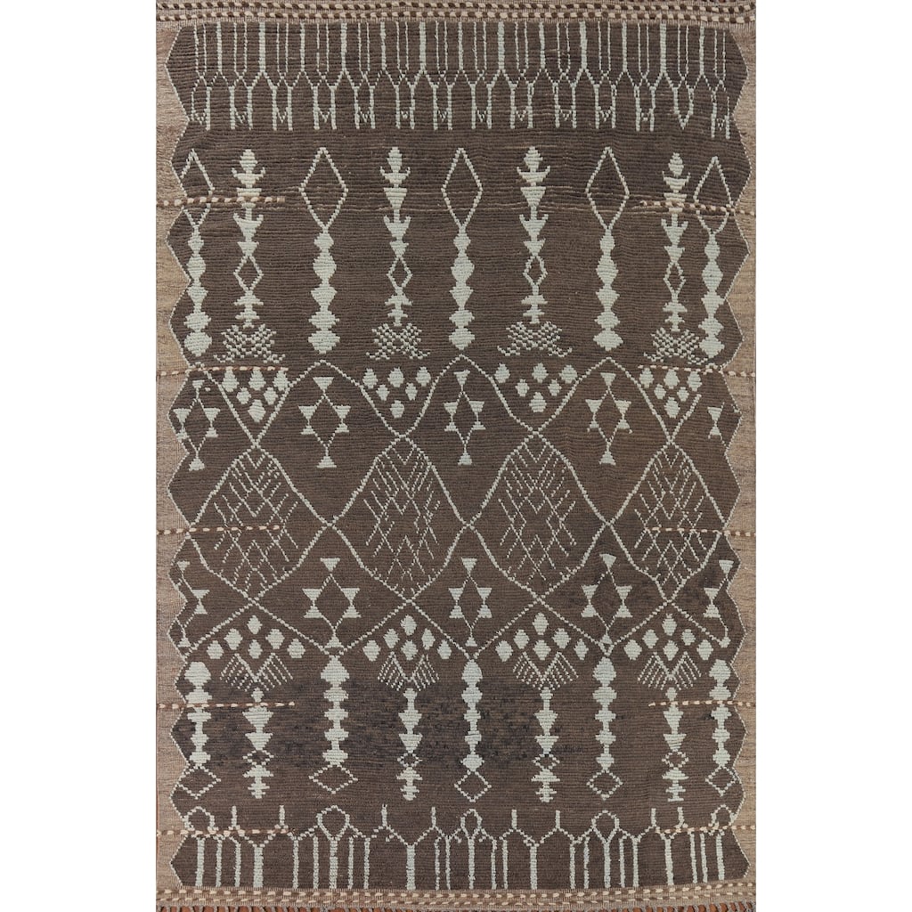 Brown Moroccan Area Rug Handmade Wool Carpet - 8'5" x 12'10"