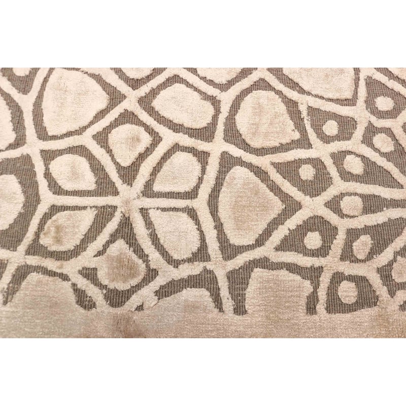 ECARPETGALLERY Hand Loomed Elysian Beige, Dark Brown Viscose, Wool Rug - 4'10 x 7'0