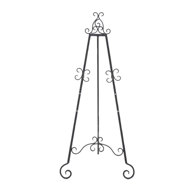 Metal Scroll Large Adjustable 3 Tier Display Easel with Chain Support - Black - Roche River Decor - Black - 21"W, 46"H