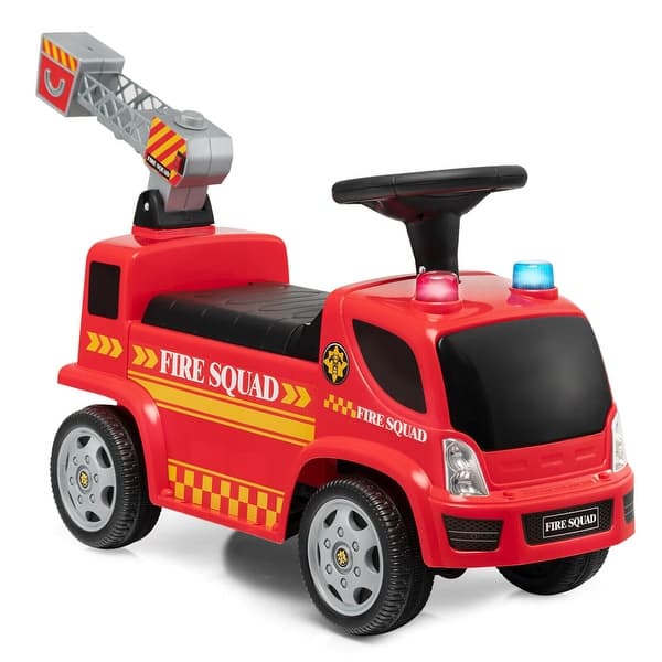 slide 2 of 9, Kids Push Ride On Fire Truck with Ladder Bubble Maker and Headlights-Red - 34" x 11" x 19" (L x W x H) Red