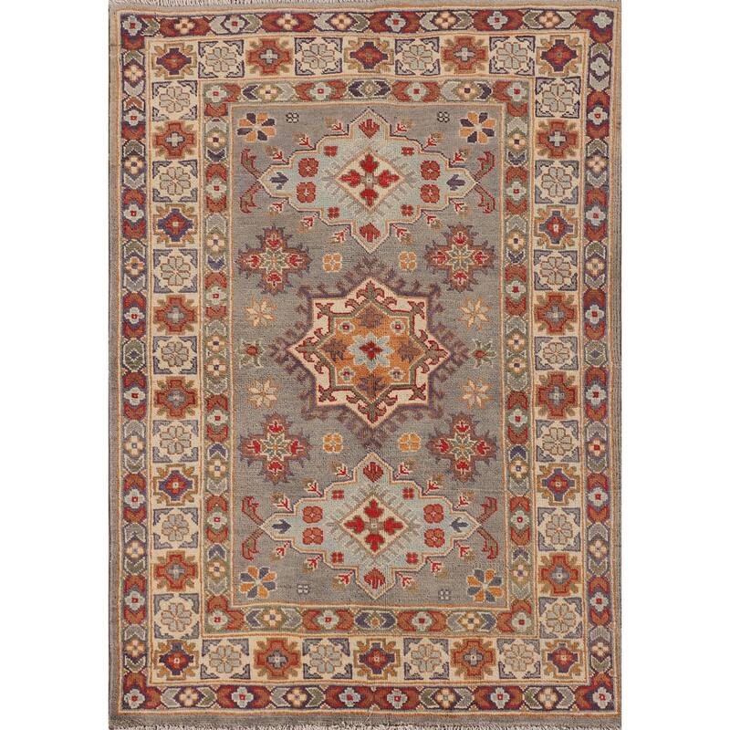 Traditional Kazak Oriental Accent Rug Hand-Knotted Wool Carpet - 3'4"x 4'9"