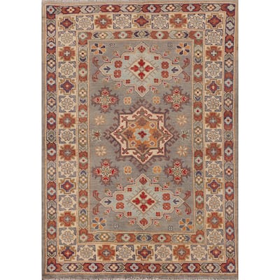 Traditional Kazak Oriental Accent Rug Hand-Knotted Wool Carpet - 3'4"x 4'9"