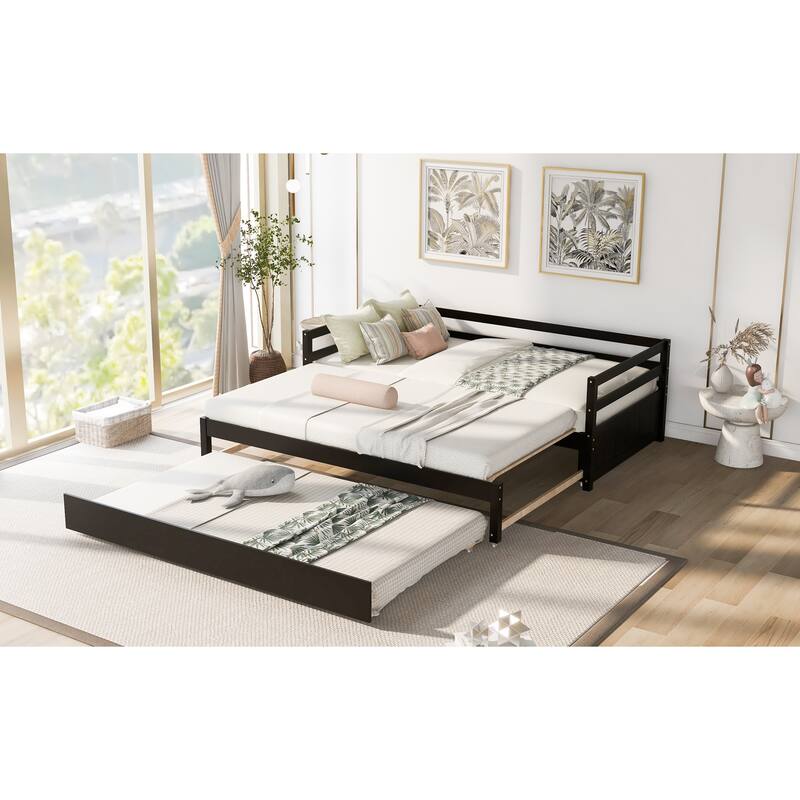 Multifunctional Extending Daybed with Trundle, Twin to King Wood Sofa