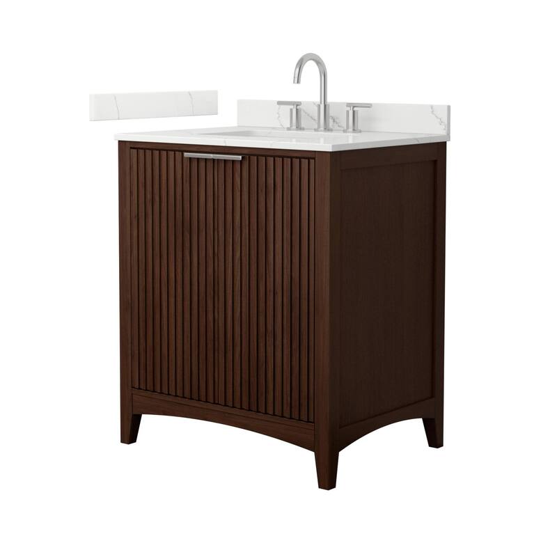 Wyndham Collection WCF9191-30S-QTZ-US3MXX Palmilla 30" Free Standing - Dark Walnut / Giotto Quartz Top / Brushed Nickel