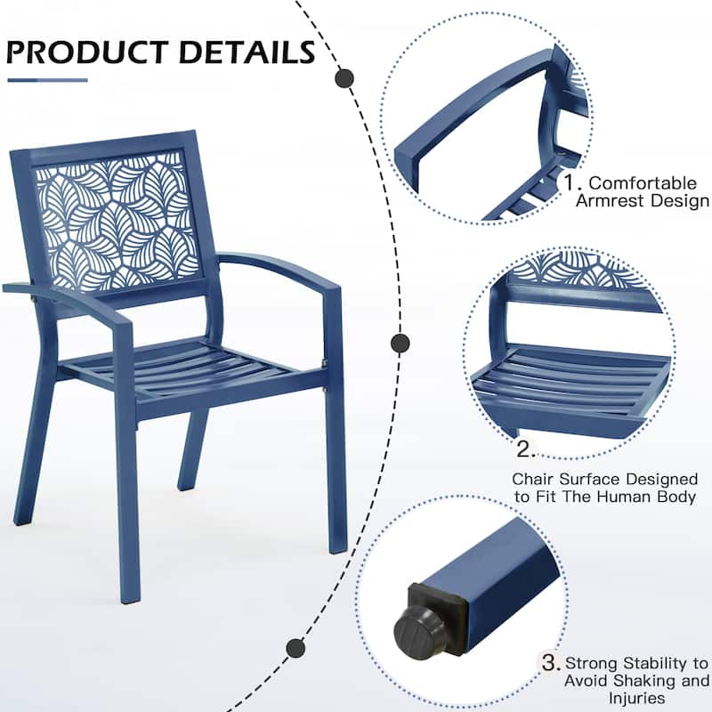 Outdoor Patio Set, Weatherproof Iron Bistro Table & Chairs, Floral Back Design, Space-Saving（Green/ Blue/ Yellow/ Black）