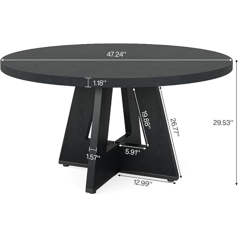 47" Round Farmhouse Dining Table - Black Wood Kitchen Table for 4