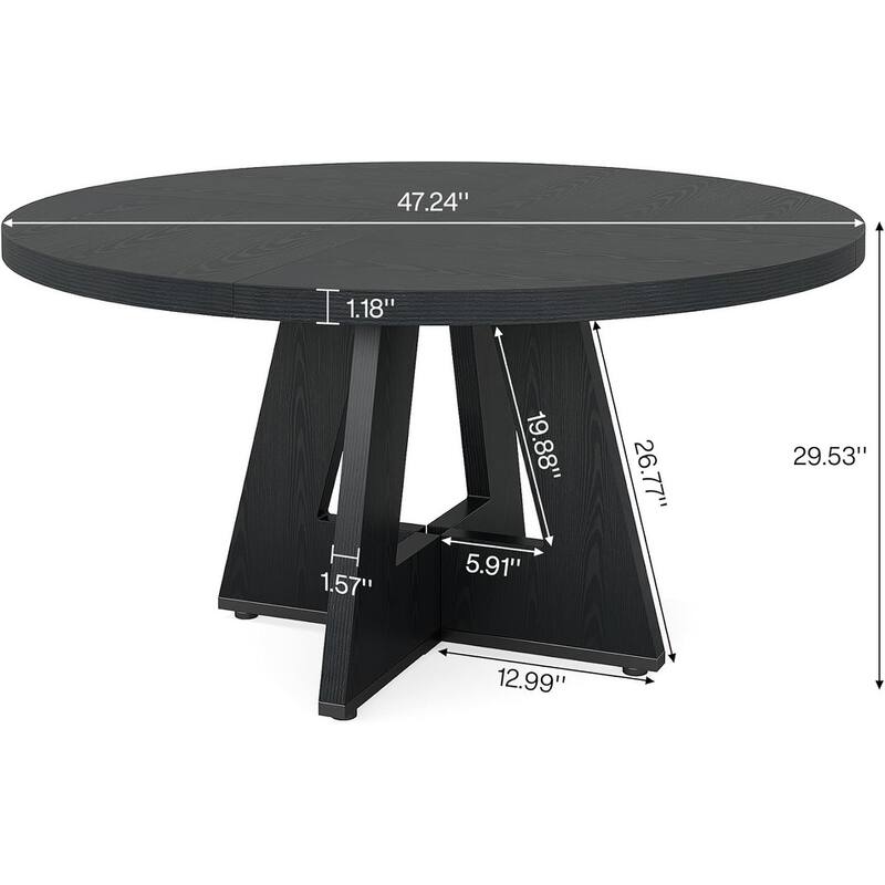 47" Round Farmhouse Dining Table -Wood Kitchen Table for 4, Cross Base Wooden Dinner Table for Dining Room, Breakfast Nook