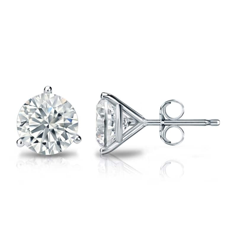 Auriya 14k Gold Lab Grown Round Diamond Stud Earrings 0.50 to 5.00 ct. tw. 3-Prong Push-Back (F-G VS) - White - 2.50 ct. tw.