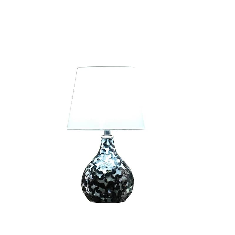 Black Resin Geometric Table Lamp with White Linen Globe Shade - 6.75” x 6.75” x 11.5” (D x W x H)