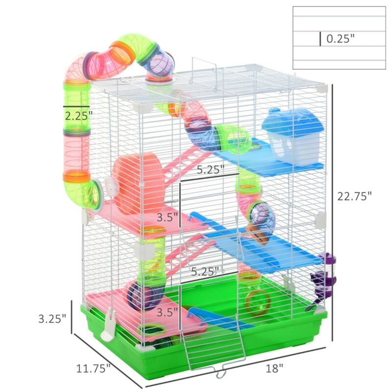5-Tier Small Hamster Cage with Two Front Door and Multiple Pipes - 18" L x 11.75" W x 22.75" H