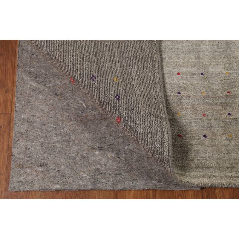 Striped Green Gabbeh Oriental Area Rug Handmade Tribal Wool Carpet - 7'9"x 9'7"