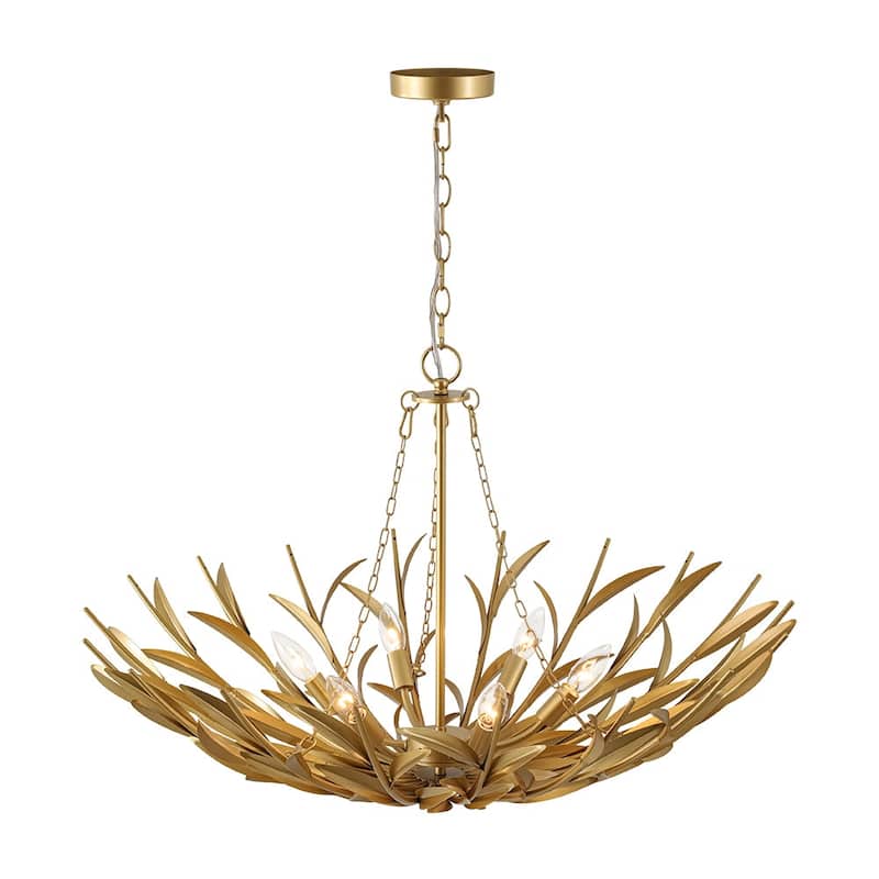 French Luxury Large Iron Gold Floral Round Cage Chandelier - 33.5 in