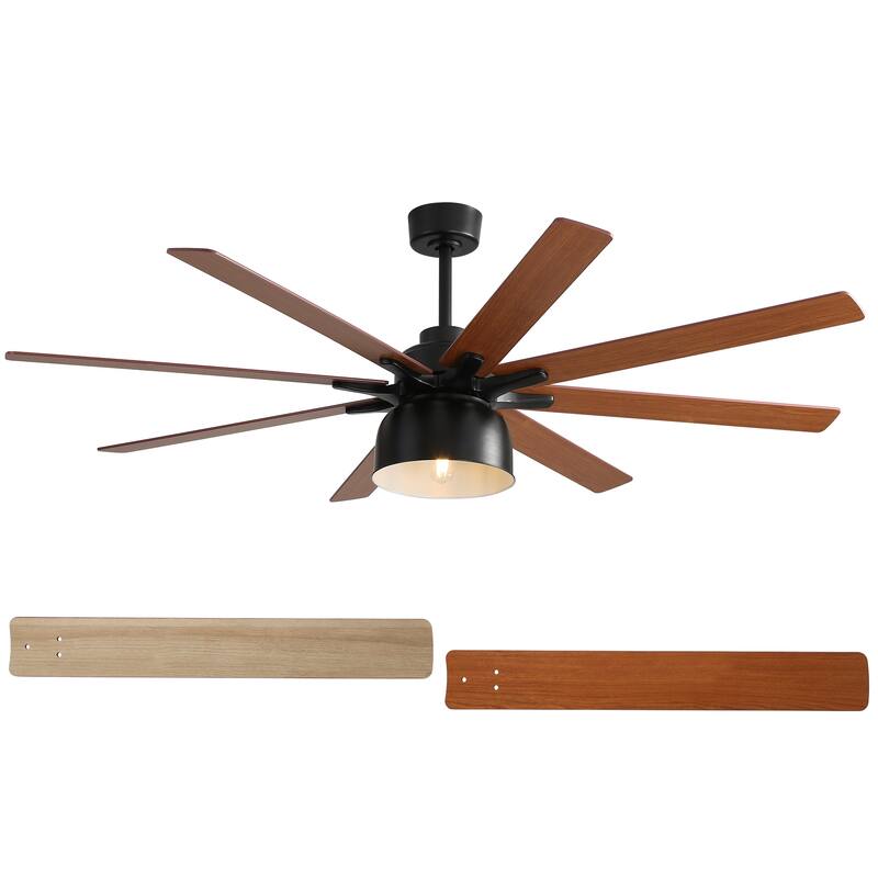 66 Inch Ceiling Fan With 6 Speed Wind 8 Dual Colors Blades Remote Control Reversible DC Motor With Light - Black
