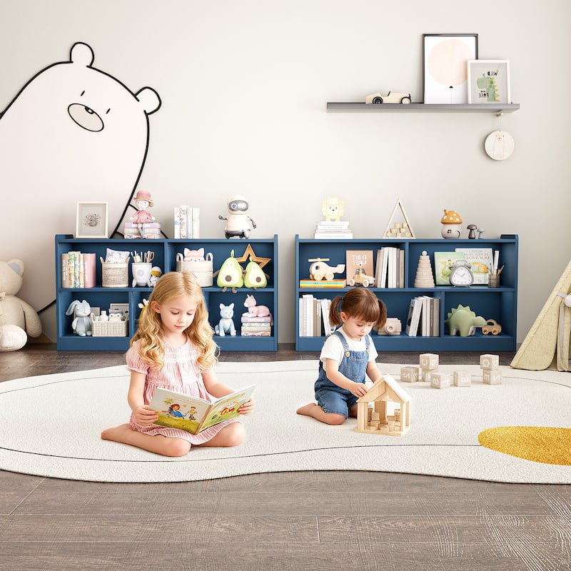 Wooden Storage Cabinet with 5 Sections, Montessori Kids Bookshelf and Toy Organizer for Nursery, Playroom & Classroom