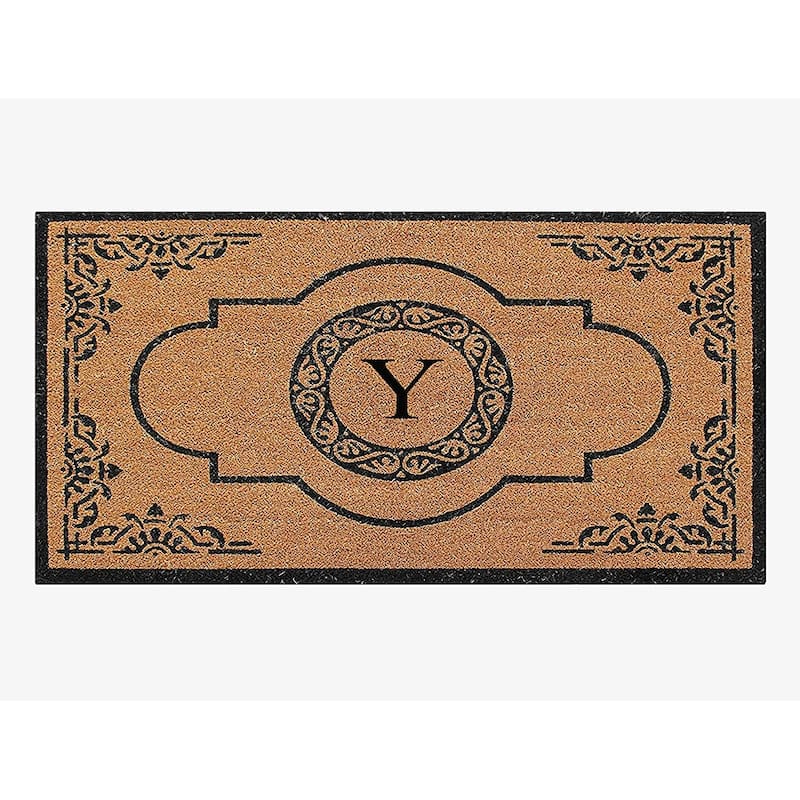 A1HC Natural Coir Hand-crafted Abrilina Monogrammed Double Doormat - 36" x 72" - Y