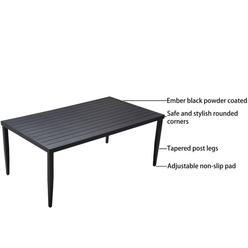 Outdoor Patio Aluminum 40"x70" Rectangle Dining table with Tapered Feet & Umbrella Hole, Ember Black