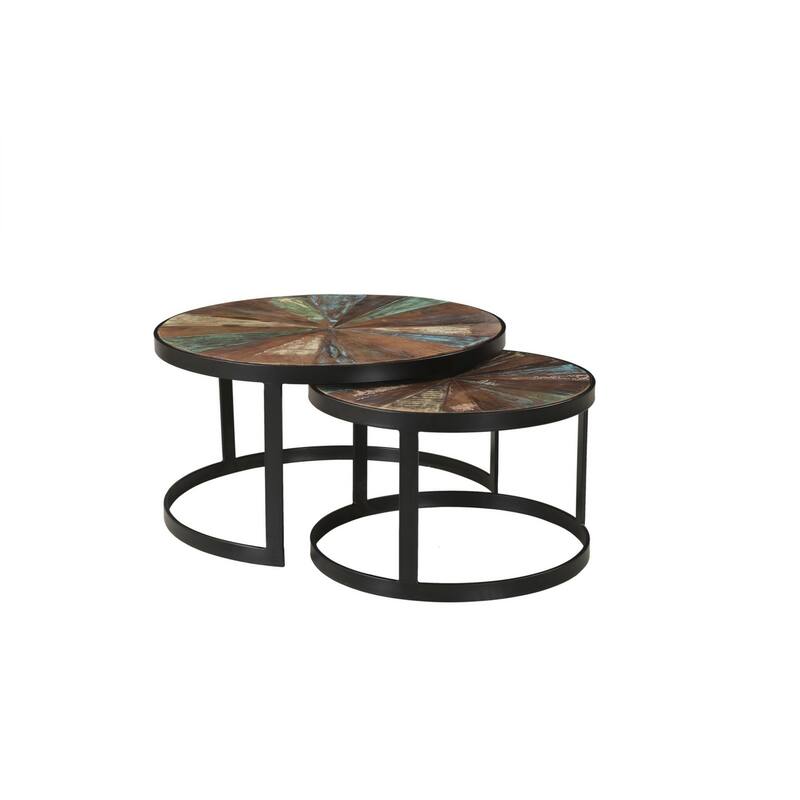 Delian Round coffee table with black legs- Set of 2 - 33"x33"