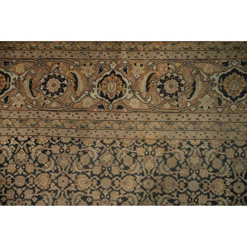 Hand Knotted Oriental 100% Wool Carpet Traditional Floral Navy Blue & Blues Tabriz (Haj Jalili) Area Rug - 12' 11'' X 9' 4''