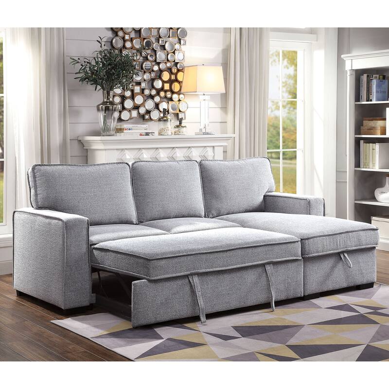 Pase Contemporary Grey Fabric L-Shaped Storage Sectional by Furniture of America