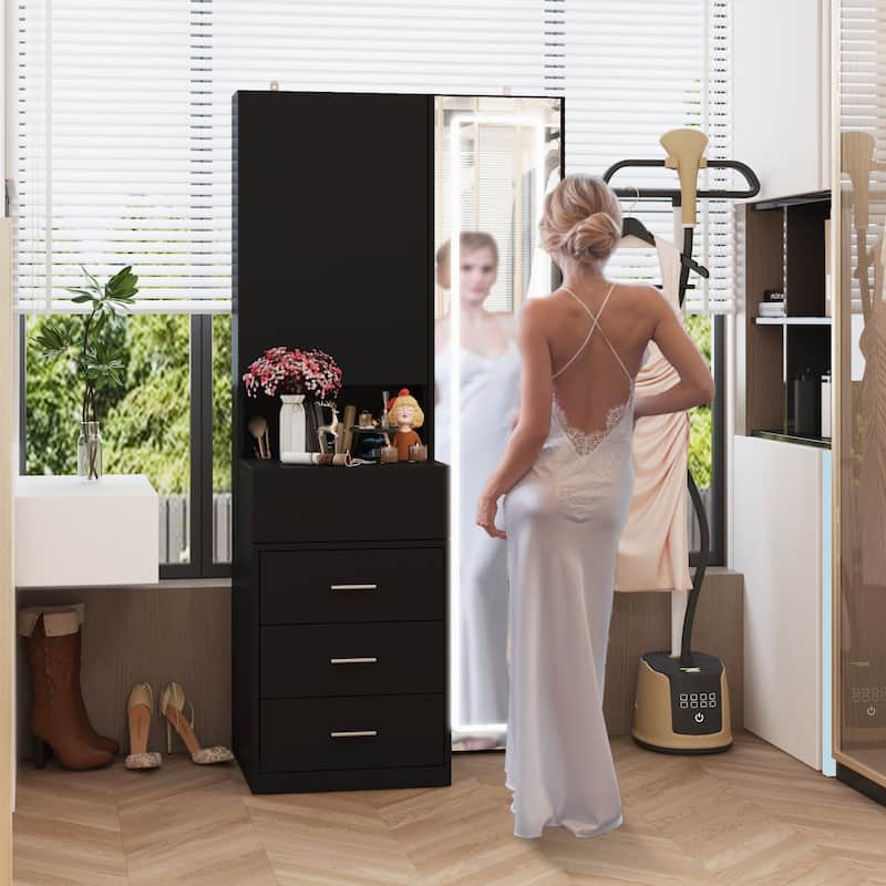 Dresser LED-Lit Vanity Dressing Cabinet with Full-Length Mirror - Black