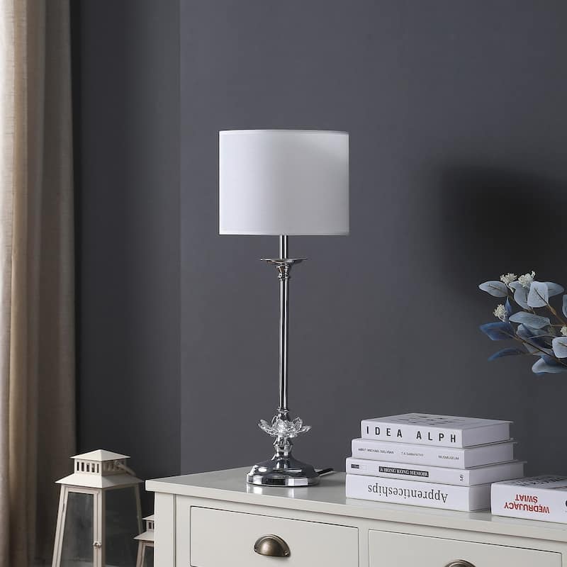 25.5" In Buffet Crystal Floral Chrome Metal Table Lamp