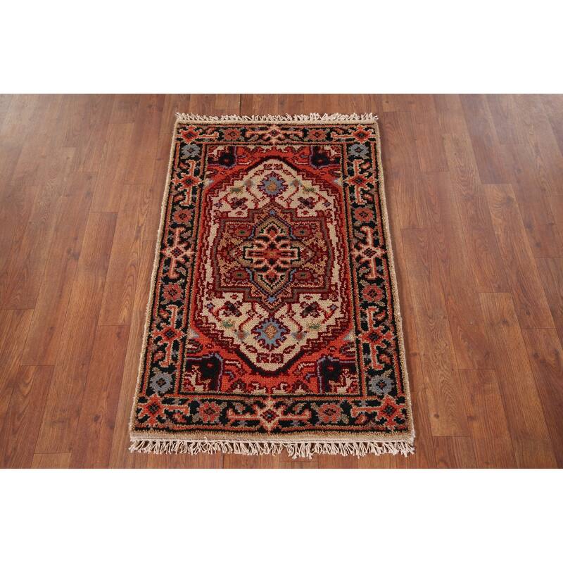 Geometric Heriz Serapi Indian Rug Handmade Traditional Wool Carpet - 2'0" x 3'0"