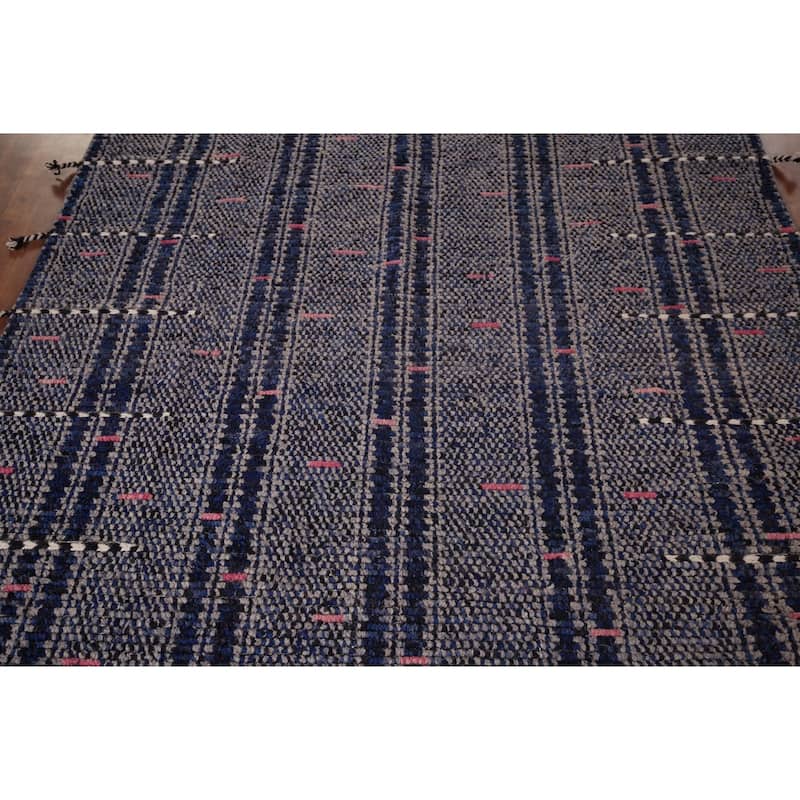 Navy Blue Moroccan Oriental Area Rug Handmade Wool Carpet - 5'11"x 9'10"