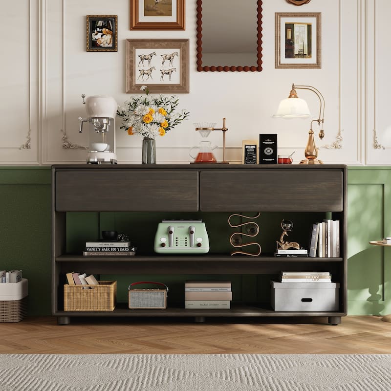 Vintage Entryway Table with Drawers and Shelves - Espresso