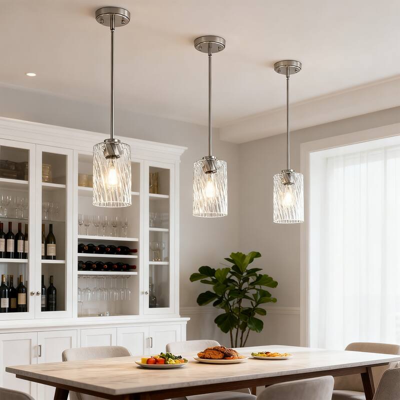 Brushed Nickel 1-Light 5 inch Mini Pendant with Clear Swirl Glass Shade