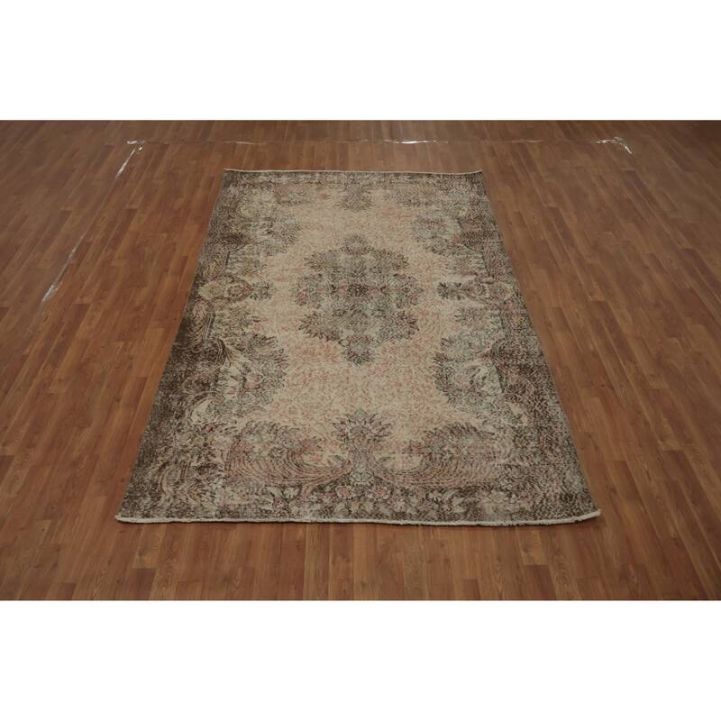 Hand Knotted Oriental 100% Wool Carpet Transitional Floral Beige & Ivories Anatolian Area Rug - 9' 3'' X 5' 9''