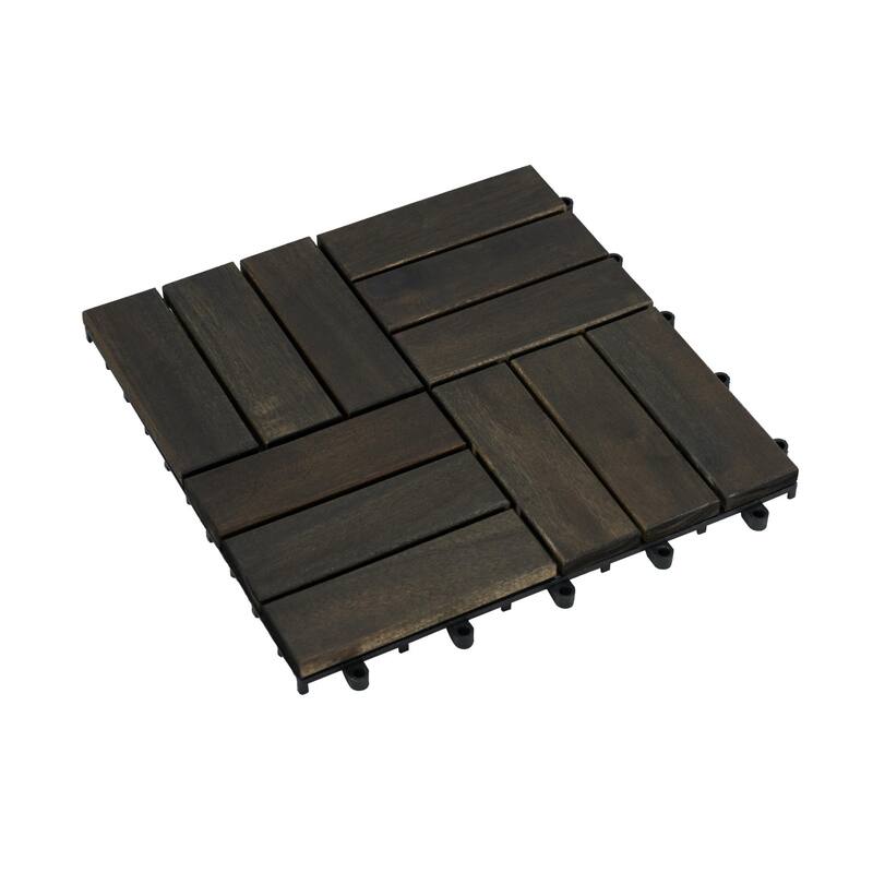 30 PCS Interlocking Deck Tiles Checker Pattern, 12" x 12" Square Acacia Hardwood Outdoor Flooring for Patio,Bancony,Pool Side
